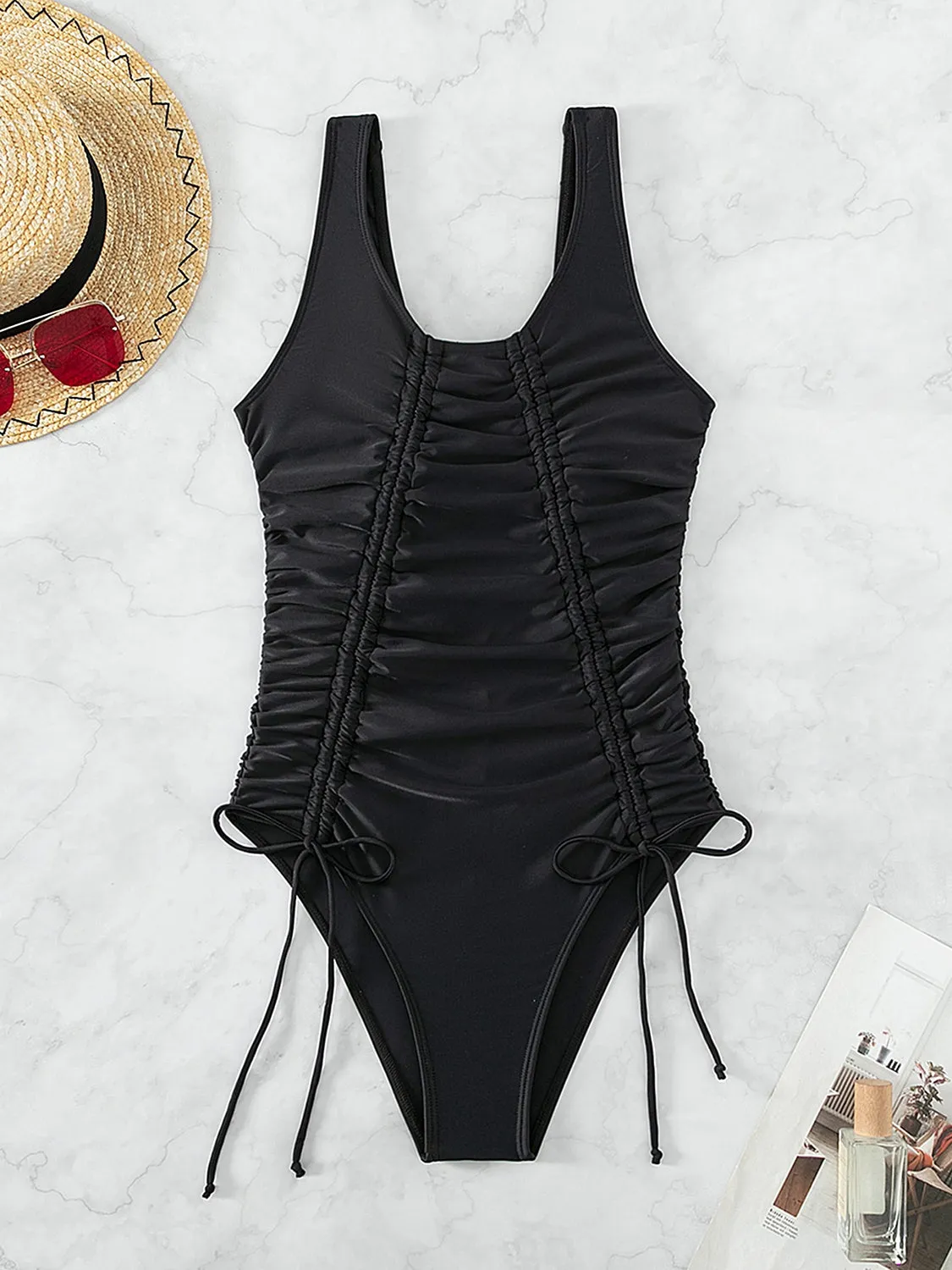 Drawstring Scoop Neck Wide Strap One-Piece Swimwear sold by Charming Charlie product image thumbnail 3