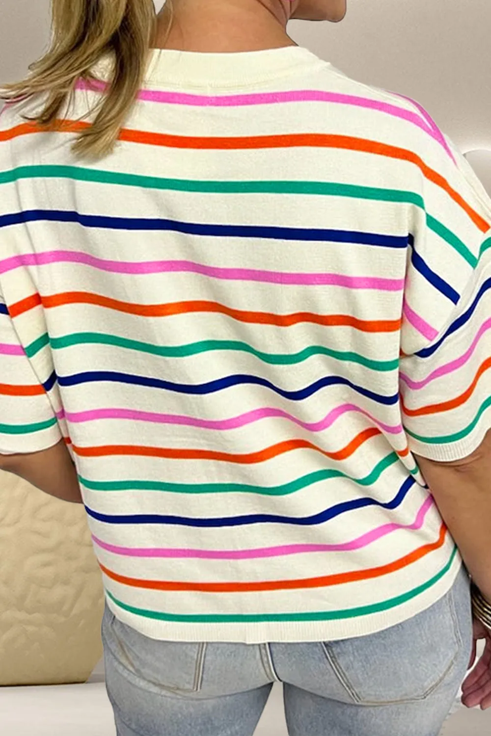 Striped Round Neck Half Sleeve Knit Top sold by Charming Charlie product image thumbnail 2