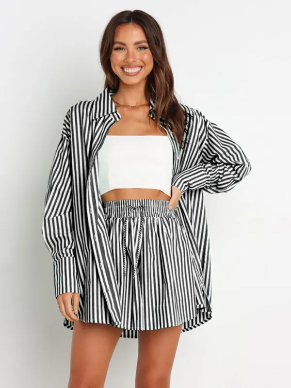 Striped Dropped Shoulder Shirt and Shorts Set sold by Charming Charlie