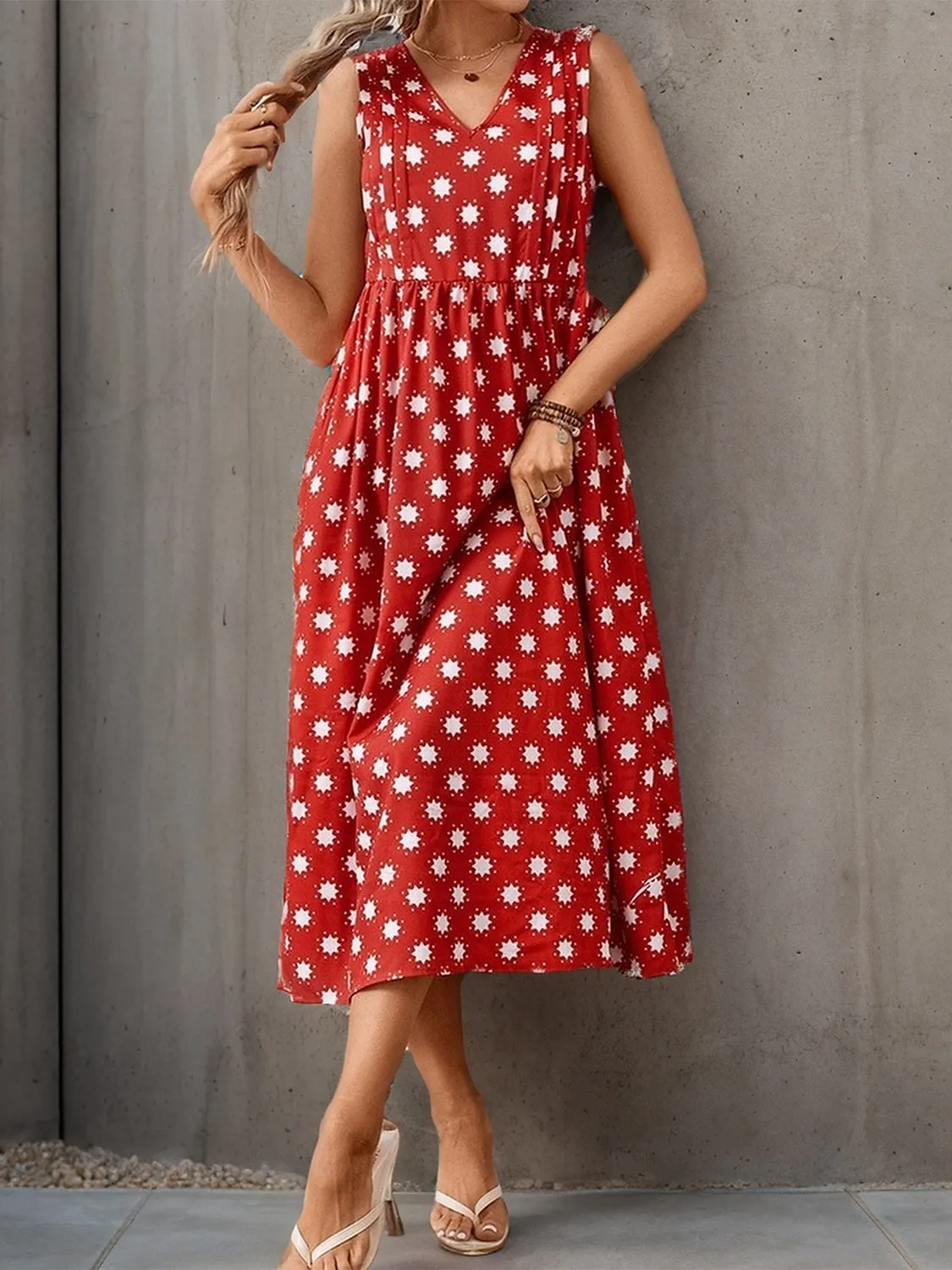 Printed V-Neck Sleeveless Midi Dress sold by Charming Charlie product image thumbnail 5