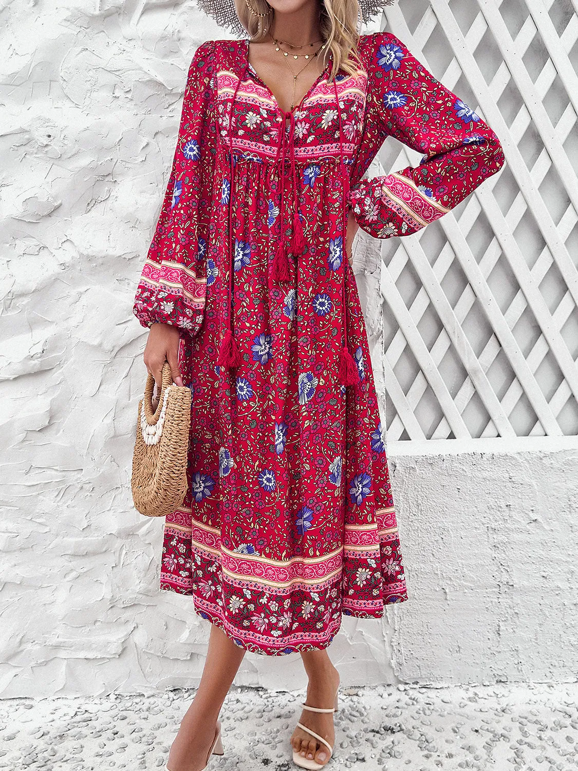 Tassel Tied Printed Long Sleeve Dress sold by Charming Charlie product image thumbnail 4