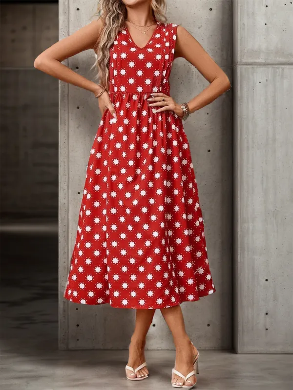 Printed V-Neck Sleeveless Midi Dress sold by Charming Charlie
