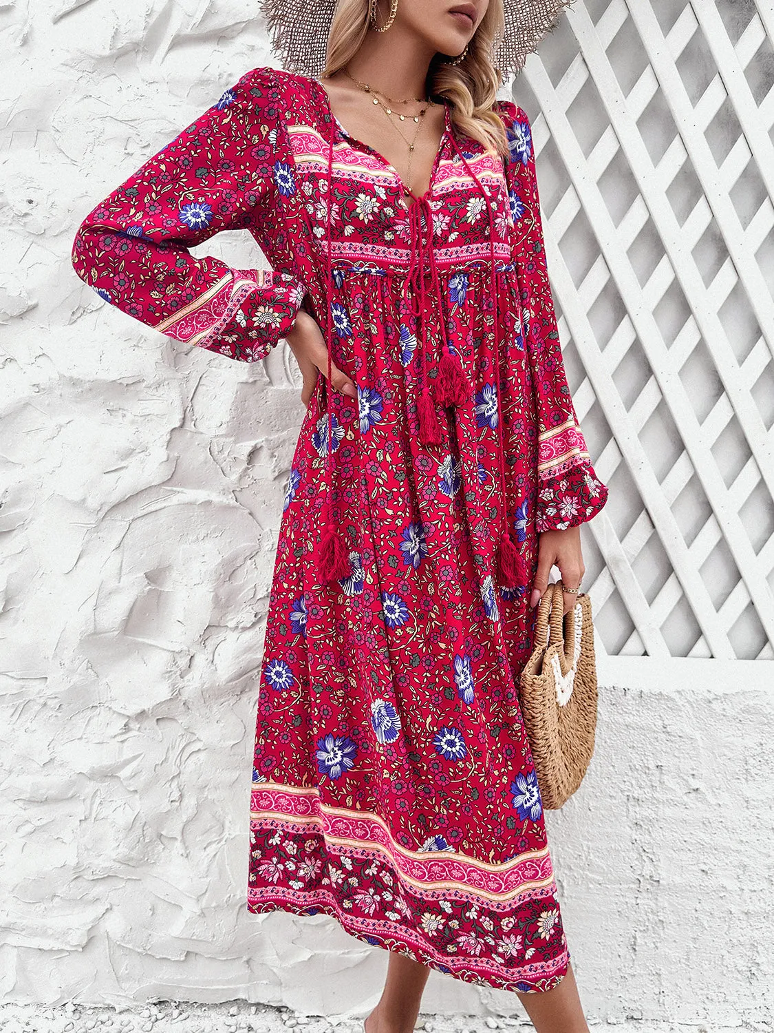 Tassel Tied Printed Long Sleeve Dress sold by Charming Charlie product image thumbnail 3