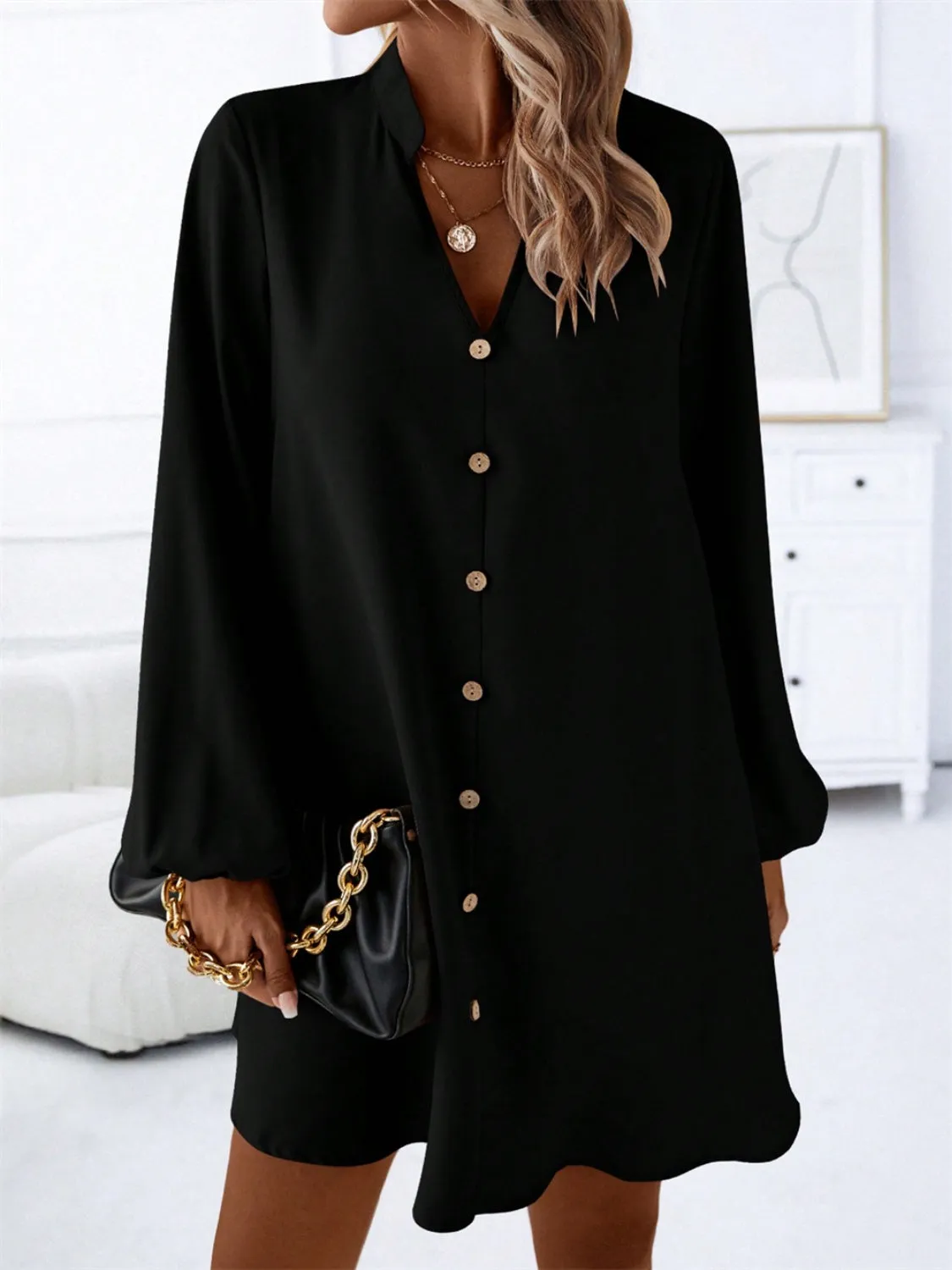 Notched Long Sleeve Mini Dress sold by Charming Charlie product image thumbnail 4