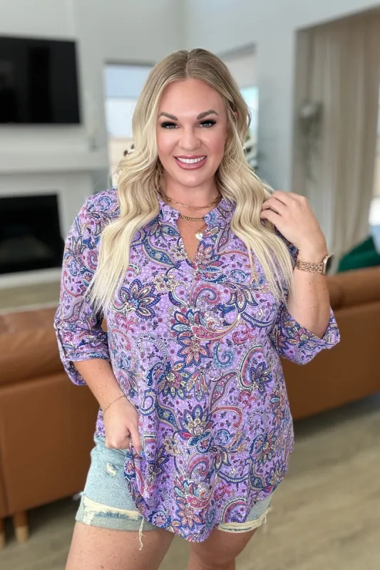 Lizzy Top in Lavender Mosaic Paisley sold by Charming Charlie