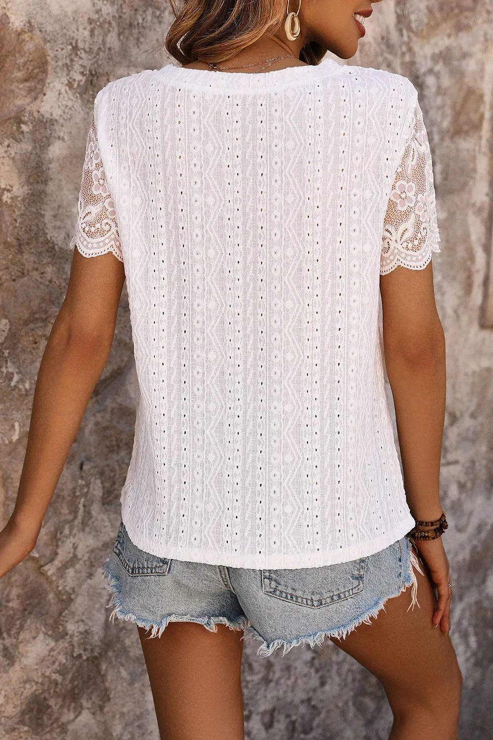 Eyelet Round Neck Short Sleeve T-Shirt sold by Charming Charlie product image thumbnail 2