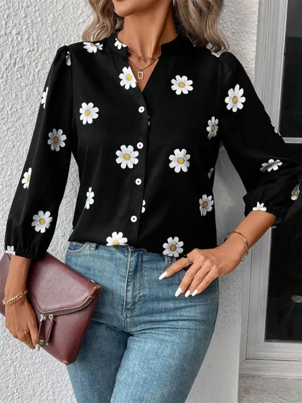 Daisy Notched Three-Quarter Sleeve Shirt sold by Charming Charlie