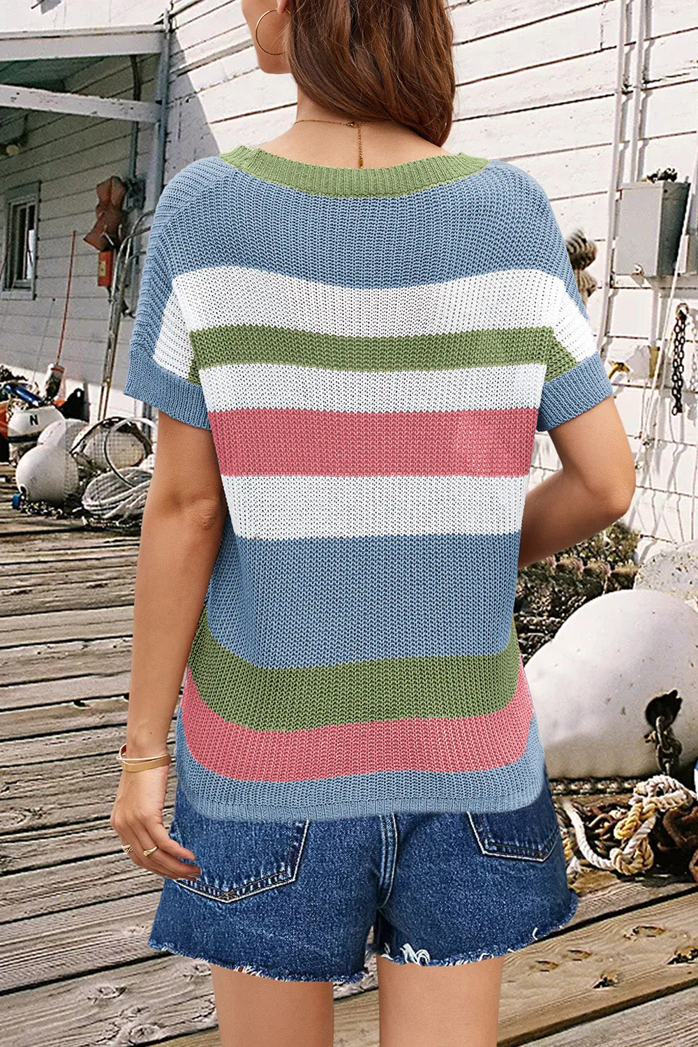 Striped Round Neck Short Sleeve Knit Top sold by Charming Charlie product image thumbnail 2