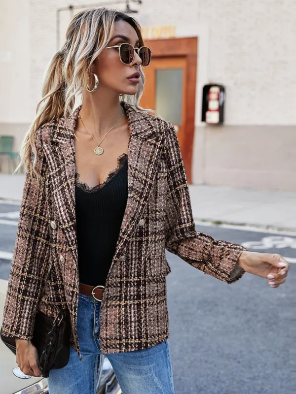 Full Size Plaid Lapel Collar Blazer sold by Charming Charlie