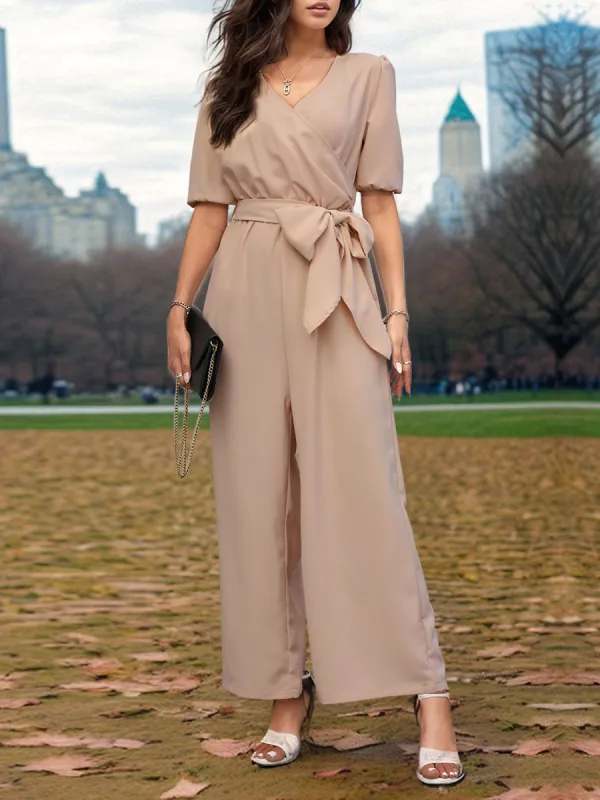 Tied Short Sleeve Wide Leg Jumpsuit sold by Charming Charlie