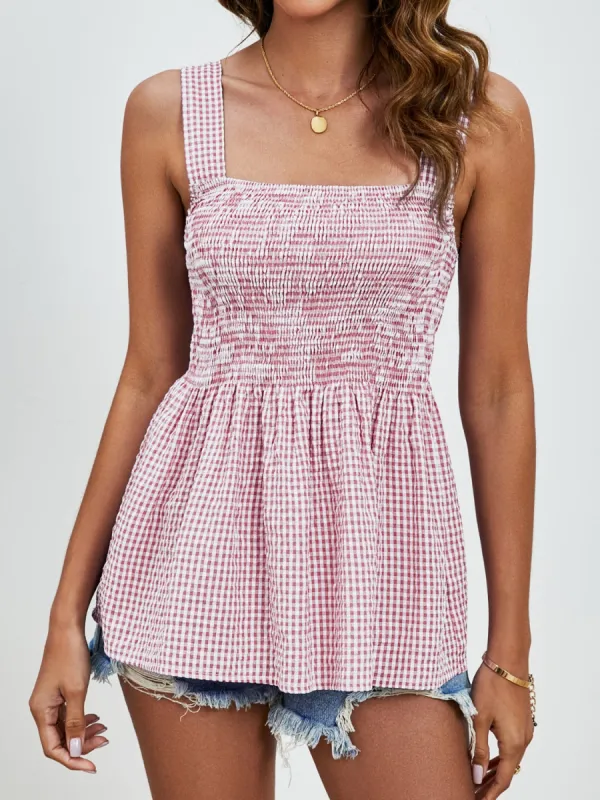 Smocked Plaid Square Neck Tank sold by Charming Charlie