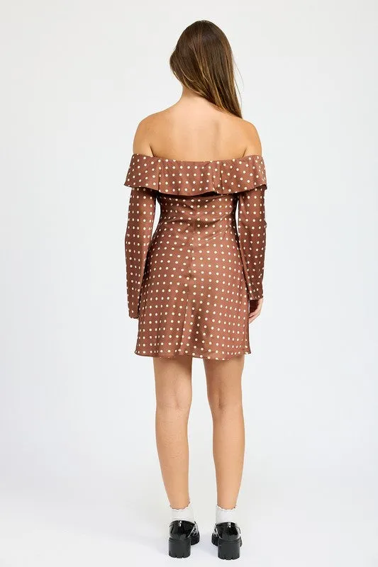 OFF SHOULDER POLKA DOT MINI DRESS sold by Charming Charlie product image thumbnail 5