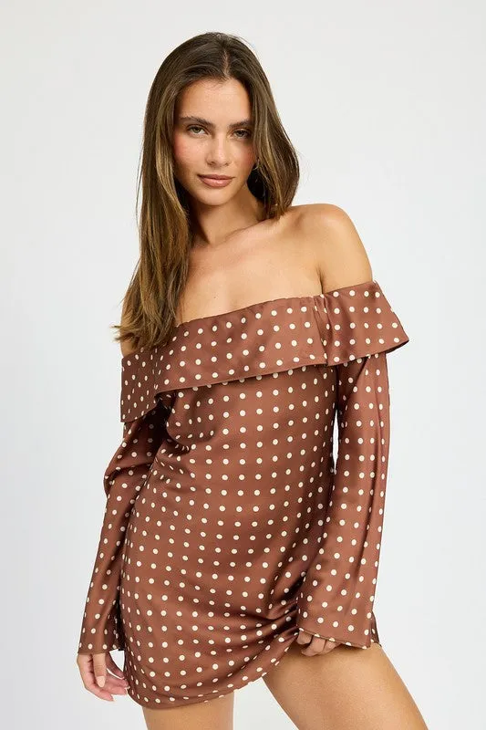 OFF SHOULDER POLKA DOT MINI DRESS sold by Charming Charlie product image thumbnail 2