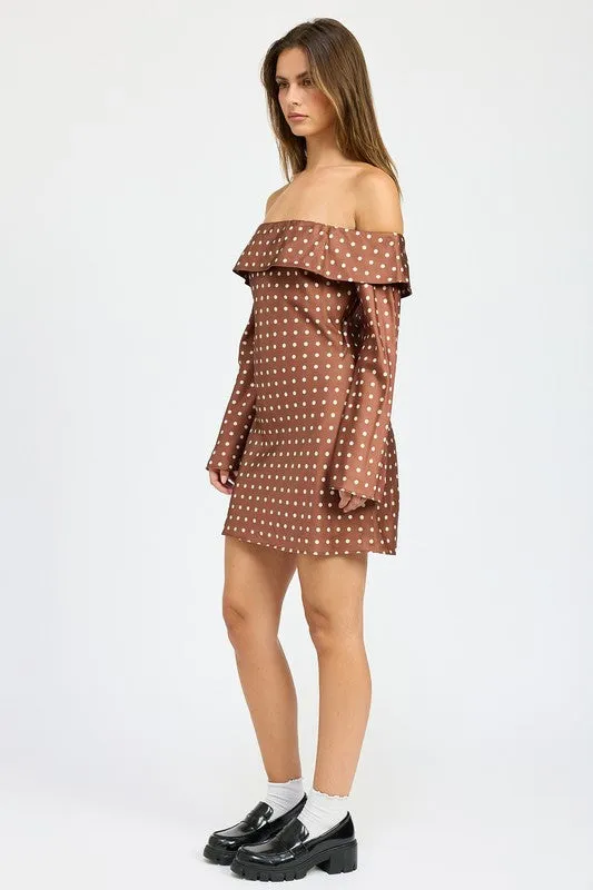 OFF SHOULDER POLKA DOT MINI DRESS sold by Charming Charlie product image thumbnail 4