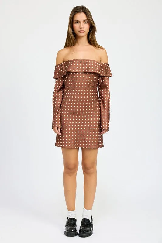 OFF SHOULDER POLKA DOT MINI DRESS sold by Charming Charlie product image thumbnail 3