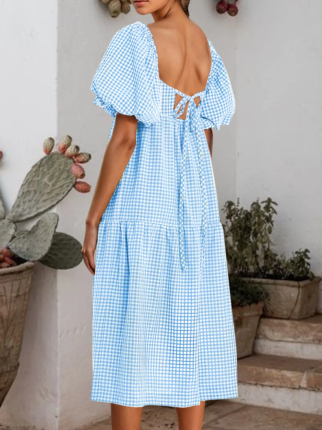 Plaid Square Neck Short Sleeve Dress sold by Charming Charlie product image thumbnail 3
