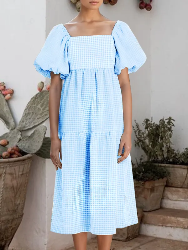 Plaid Square Neck Short Sleeve Dress sold by Charming Charlie