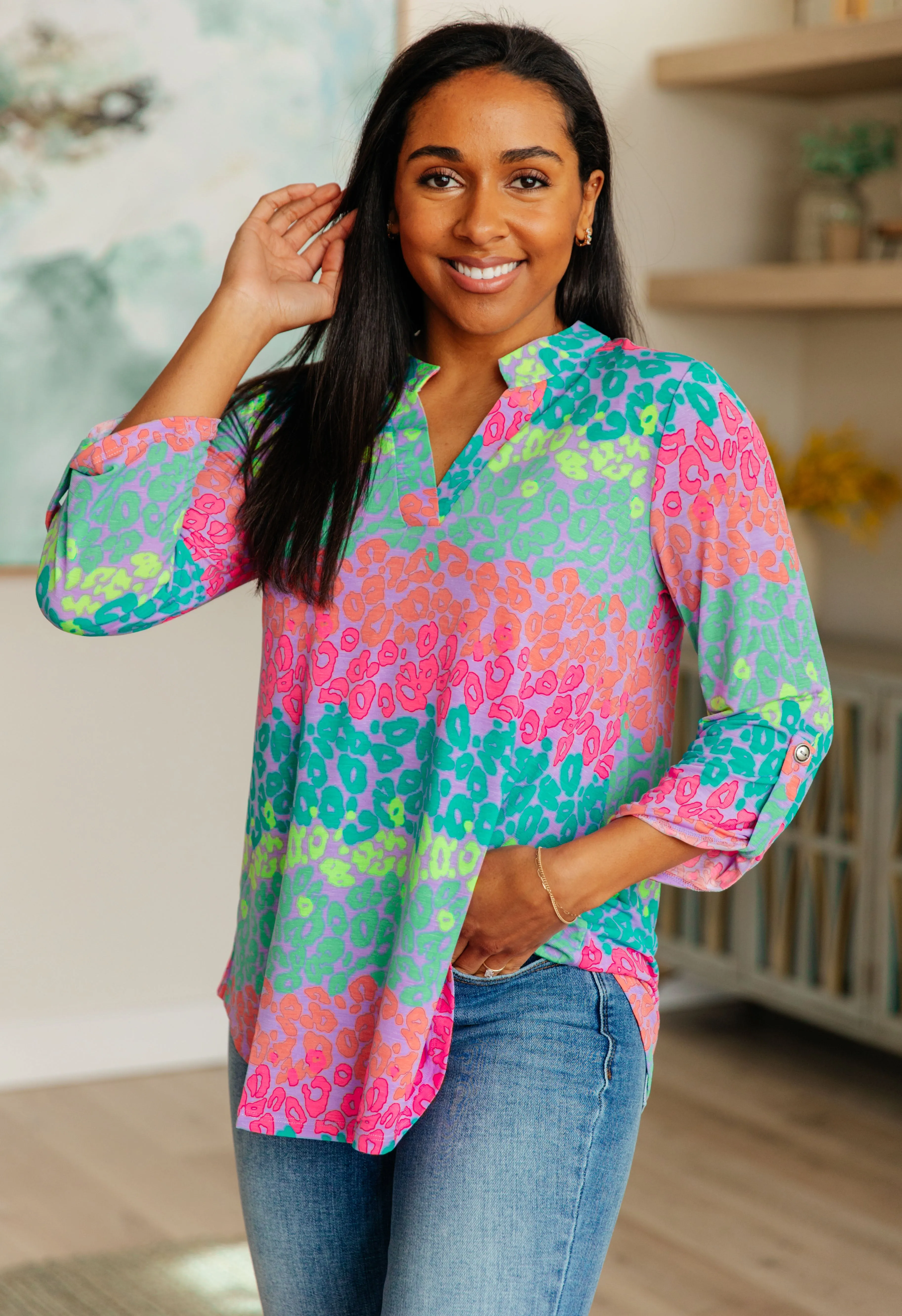 Lizzy Top in Lavender and Team Leopard Stripe sold by Charming Charlie product image thumbnail 2