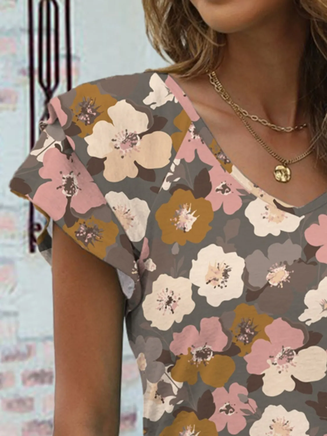 Floral V-Neck Cap Sleeve T-Shirt sold by Charming Charlie product image thumbnail 3