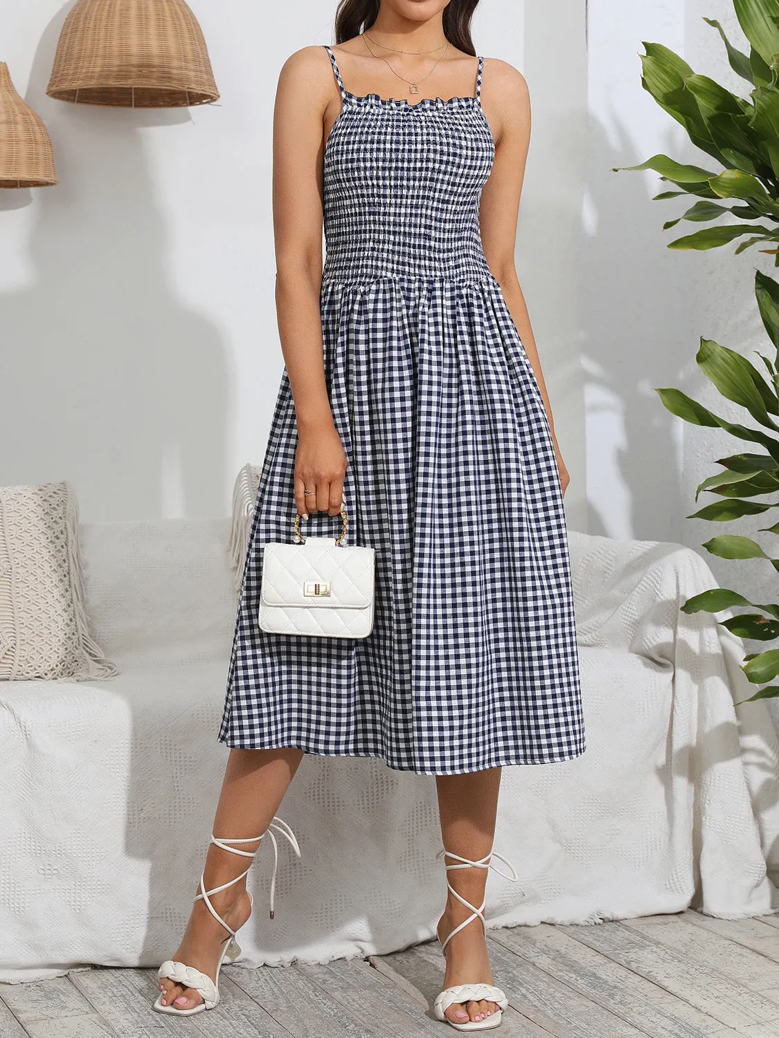 Smocked Plaid Square Neck Cami Dress sold by Charming Charlie product image thumbnail 5