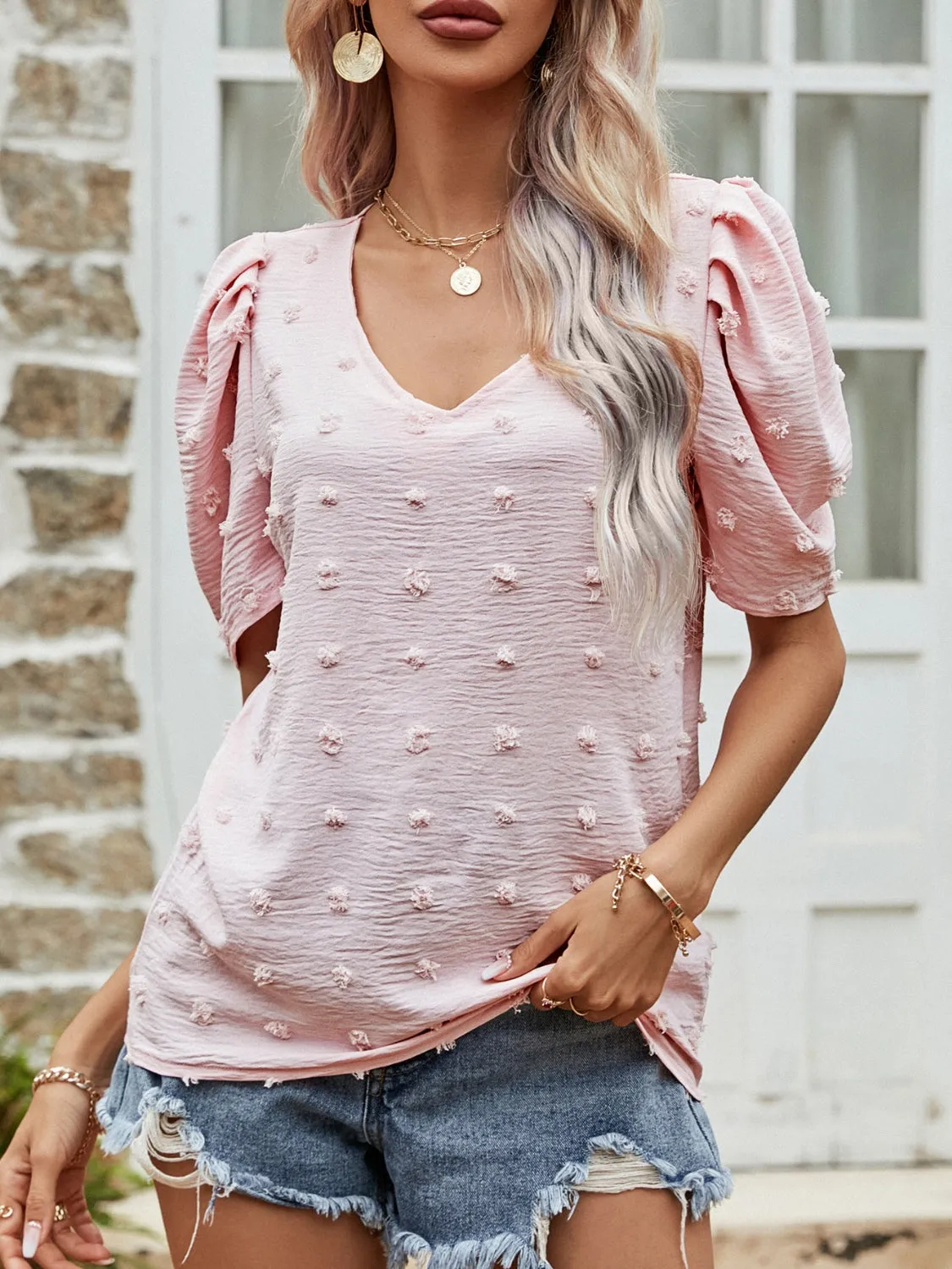 Swiss Dot Short Puff Sleeve Top sold by Charming Charlie product image thumbnail 4