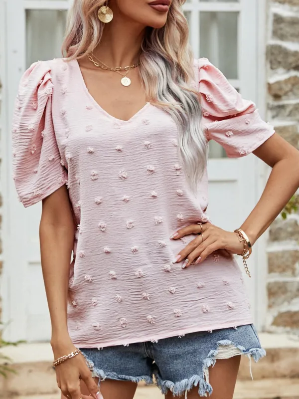 Swiss Dot Short Puff Sleeve Top sold by Charming Charlie