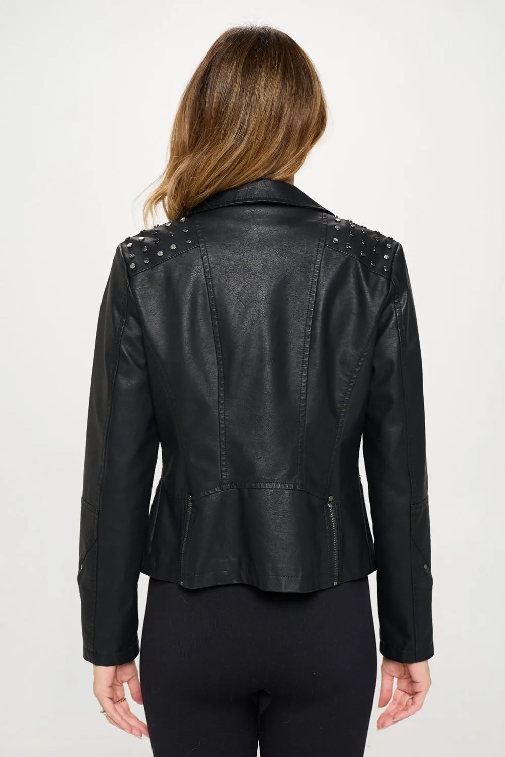 Coalition LA Studded Classic Moto Faux Leather Jacket sold by Charming Charlie product image thumbnail 2