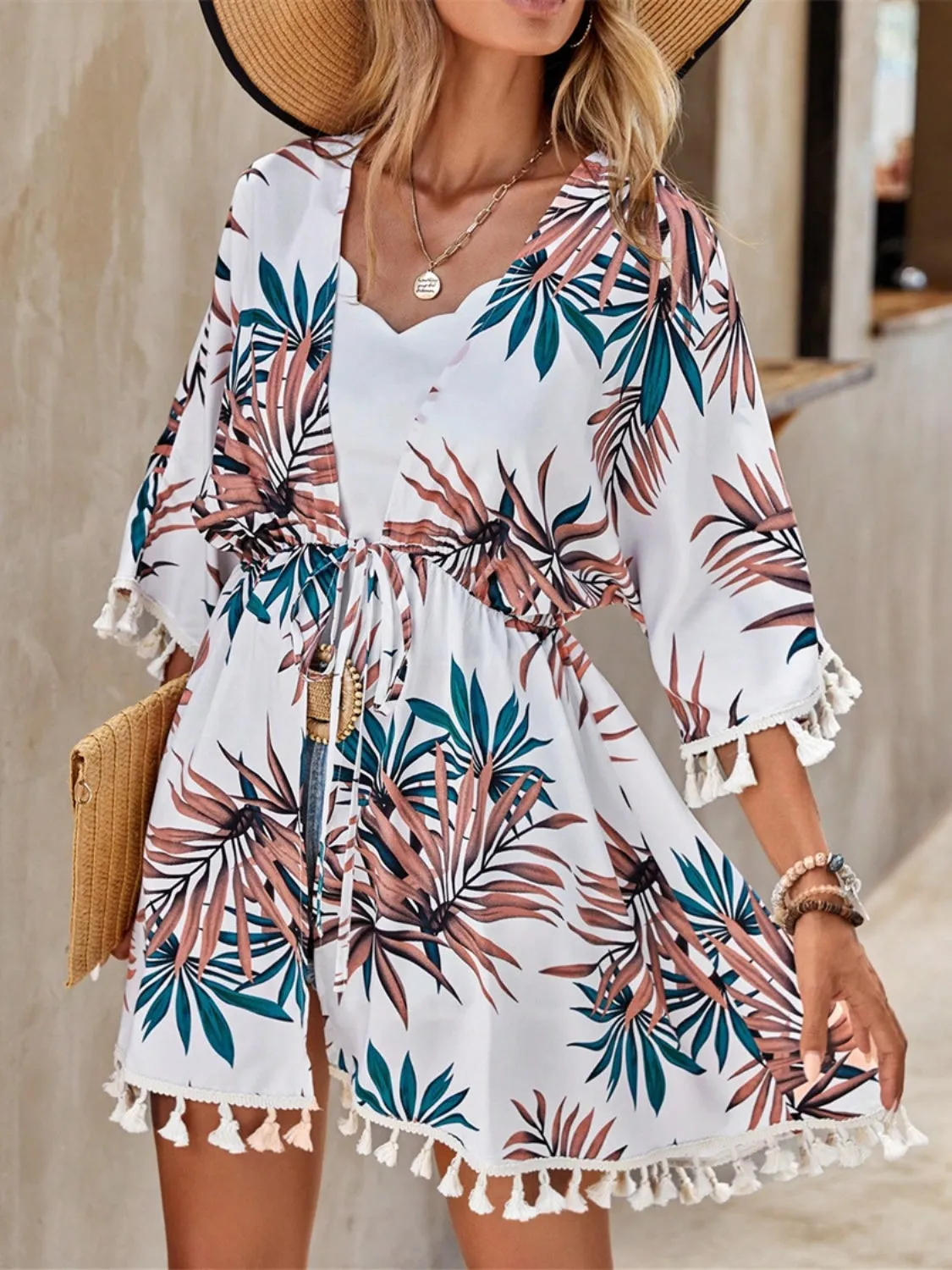 Tassel Tied Printed Half Sleeve Cover Up sold by Charming Charlie product image thumbnail 3