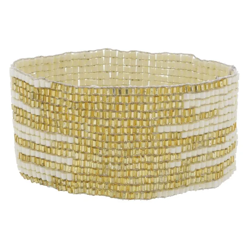 Ivory with Dispersed Gold Beaded Stretch Band Bracelet, 1.5" Wide sold by Charming Charlie