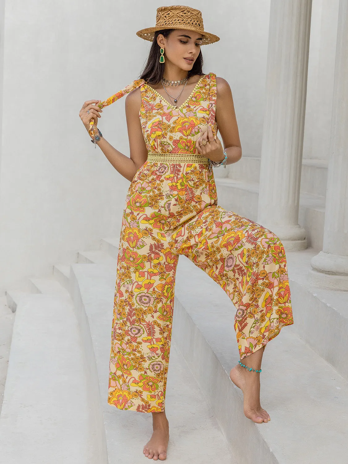 Printed V-Neck Tie Shoulder Jumpsuit sold by Charming Charlie product image thumbnail 5