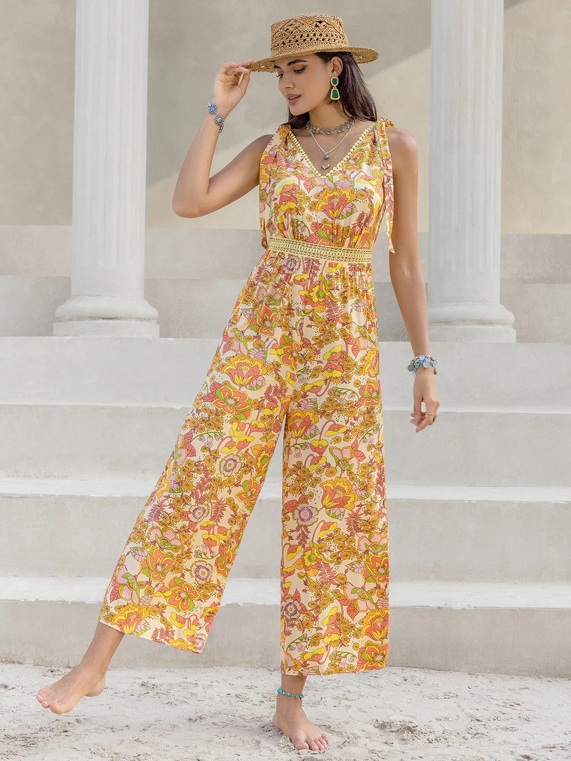 Printed V-Neck Tie Shoulder Jumpsuit sold by Charming Charlie product image thumbnail 2