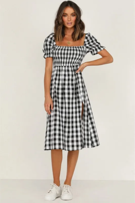 Full Size Slit Plaid Short Sleeve Midi Dress sold by Charming Charlie