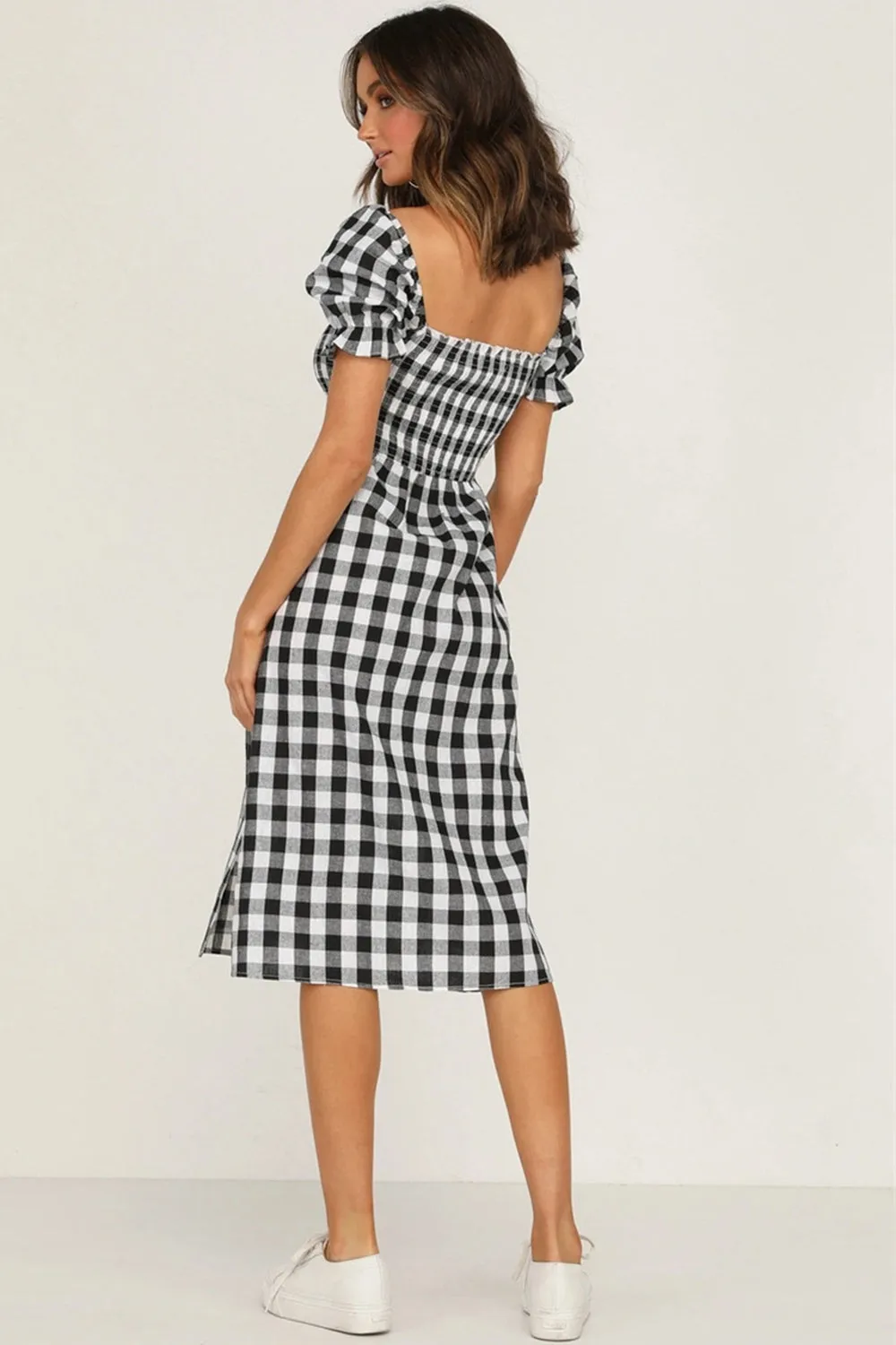 Full Size Slit Plaid Short Sleeve Midi Dress sold by Charming Charlie product image thumbnail 2