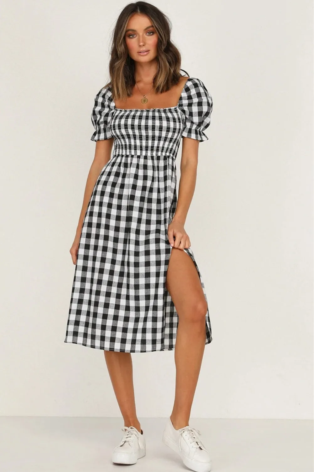 Full Size Slit Plaid Short Sleeve Midi Dress sold by Charming Charlie product image thumbnail 3