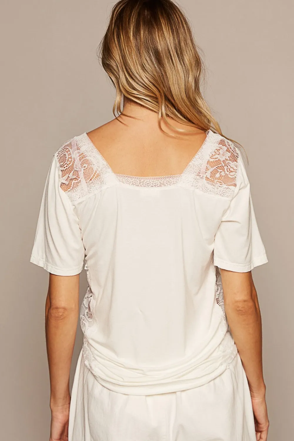 POL V-Neck Short Sleeve Lace Trim Top sold by Charming Charlie product image thumbnail 2