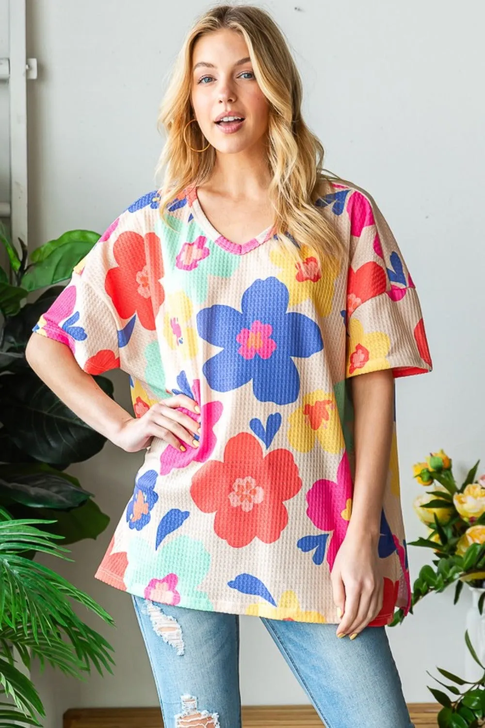 HOPELY Full Size Floral V-Neck Side Slit T-Shirt sold by Charming Charlie product image thumbnail 4