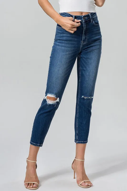 BAYEAS Full Size High Waist Distressed Washed Cropped Mom Jeans sold by Charming Charlie
