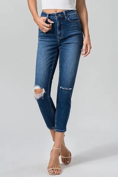 BAYEAS Full Size High Waist Distressed Washed Cropped Mom Jeans sold by Charming Charlie product image thumbnail 5