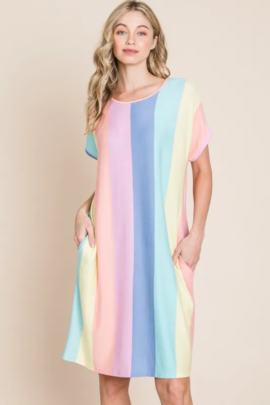 BOMBOM Striped Short Sleeve Dress with Pockets sold by Charming Charlie