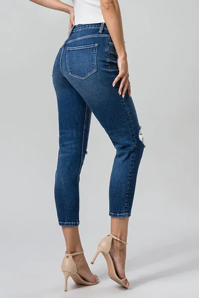 BAYEAS Full Size High Waist Distressed Washed Cropped Mom Jeans sold by Charming Charlie product image thumbnail 2