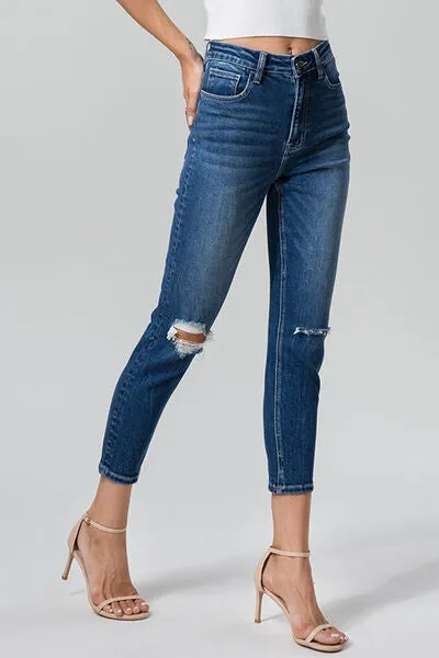BAYEAS Full Size High Waist Distressed Washed Cropped Mom Jeans sold by Charming Charlie product image thumbnail 3