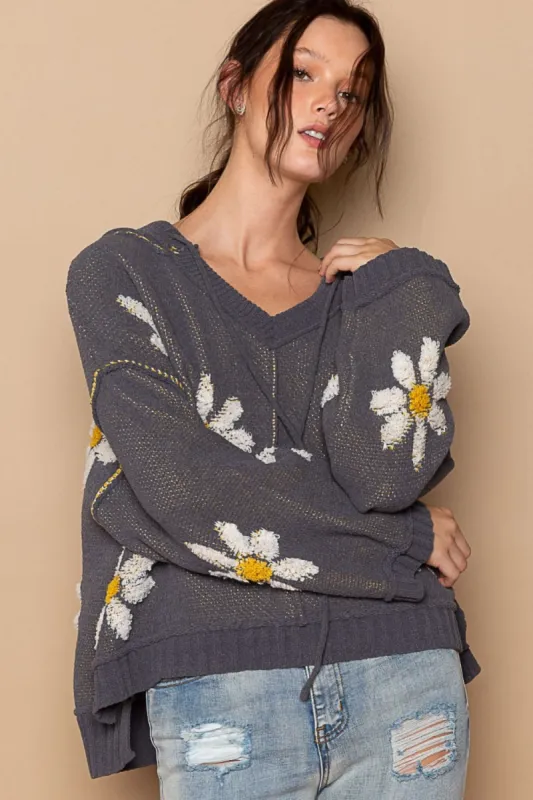 POL Floral Pattern Hooded High-Low Sweater sold by Charming Charlie