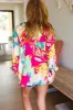 Start The Day Fuchsia Floral Print Ruffle Sleeve Top sold by Charming Charlie