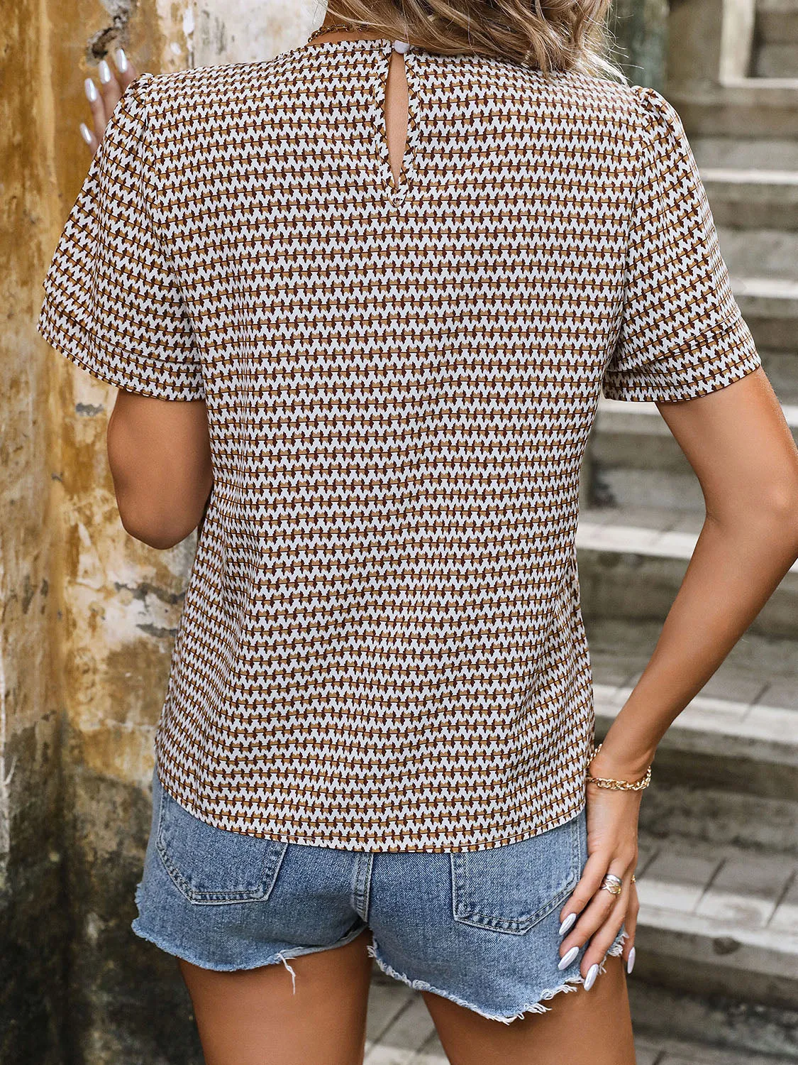 Printed Round Neck Short Sleeve Blouse sold by Charming Charlie product image thumbnail 2