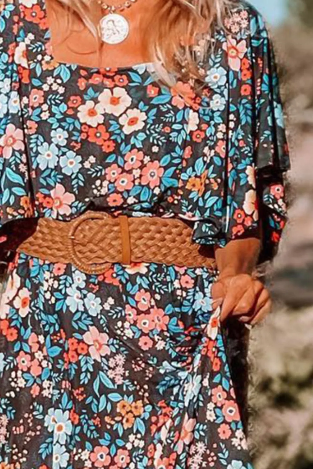 Tied Printed Round Neck Half Sleeve Dress sold by Charming Charlie product image thumbnail 3