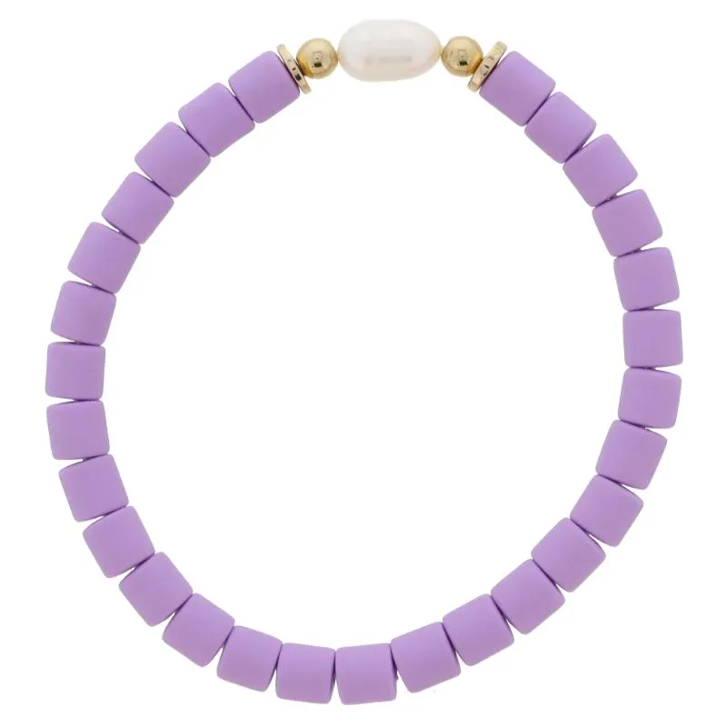 Lavender Rubber Cylinder Beaded with Pearl and Gold Bead Accents Bracelet, 7.5" Around sold by Charming Charlie