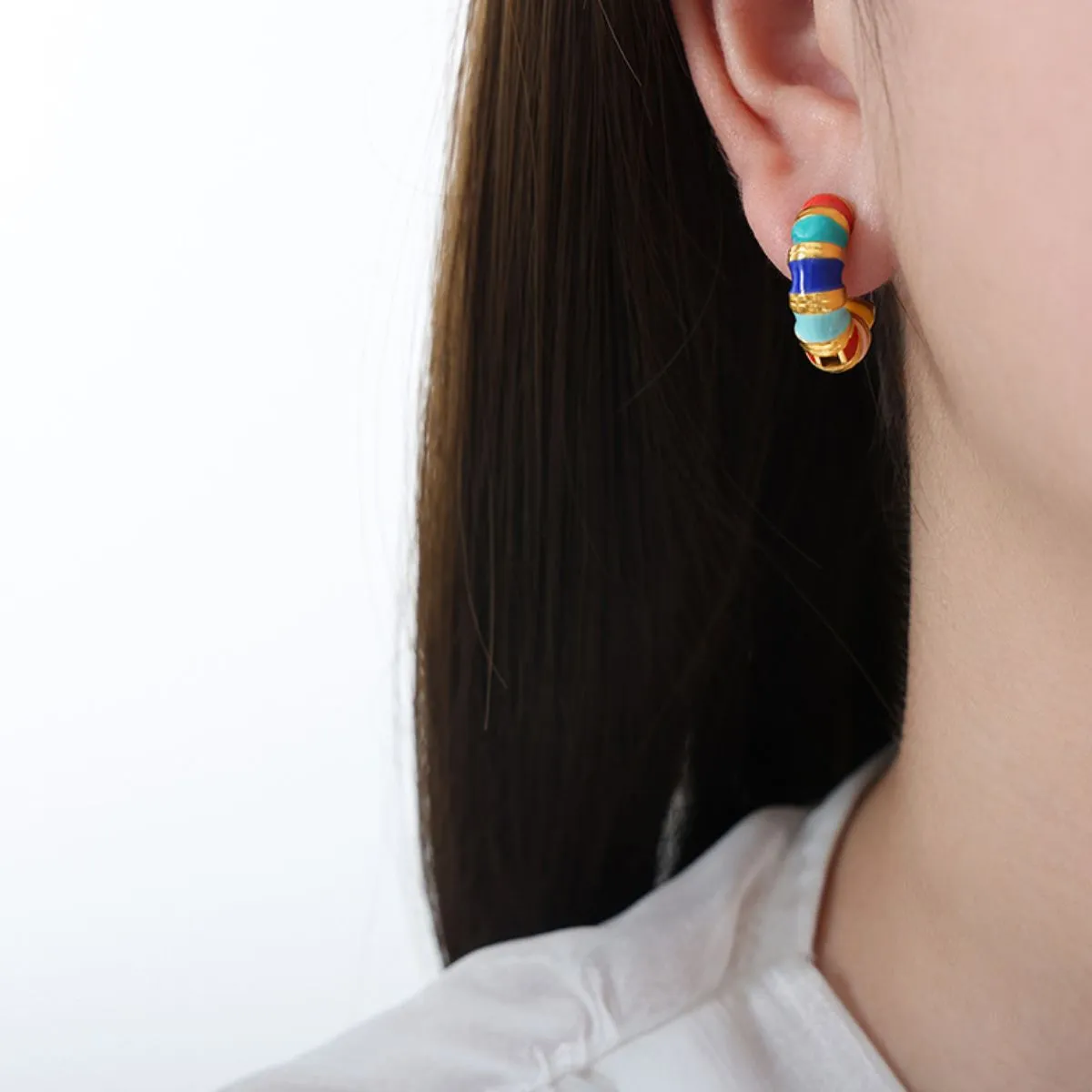 Titanium Steel Enamel Hoop Earrings sold by Charming Charlie product image thumbnail 2