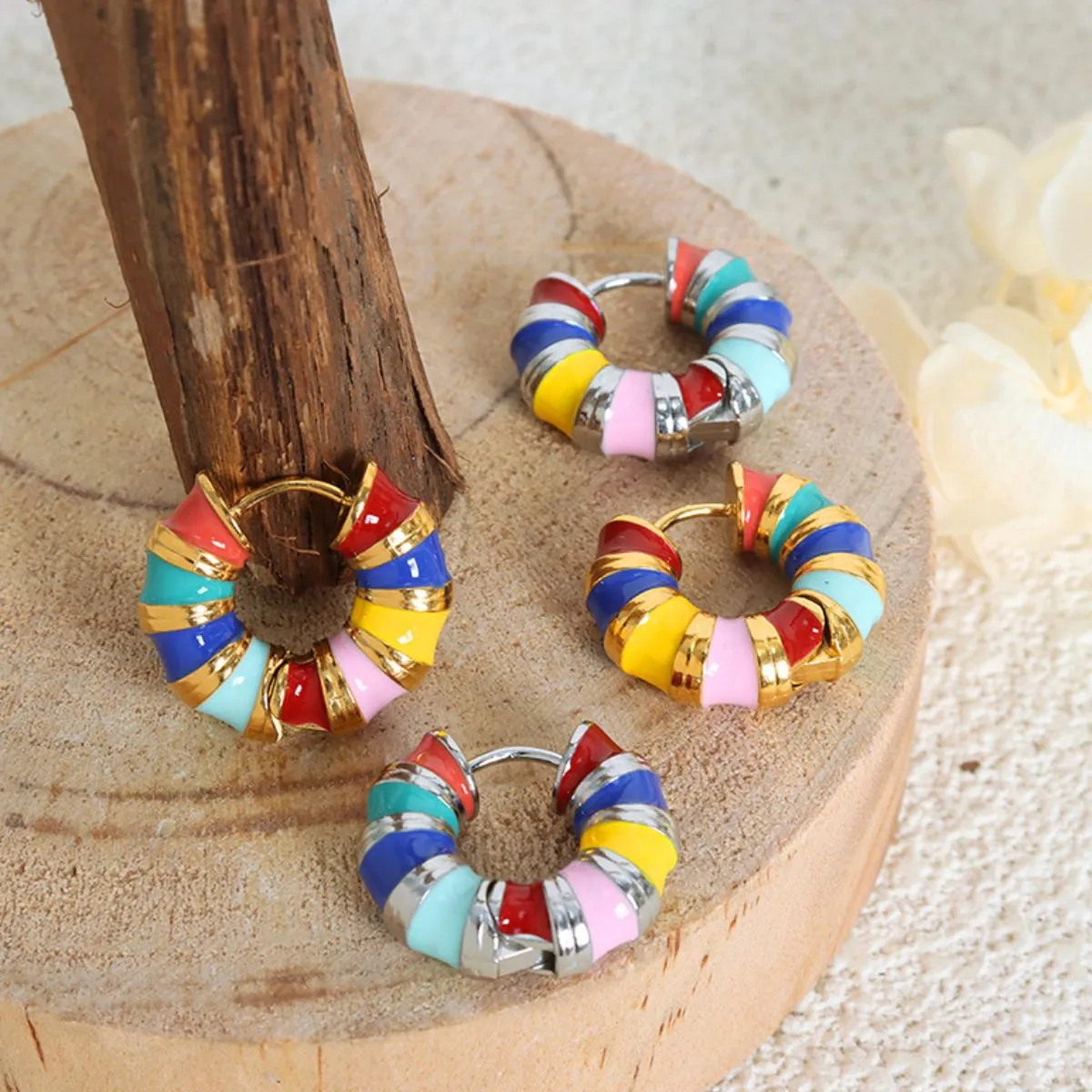 Titanium Steel Enamel Hoop Earrings sold by Charming Charlie