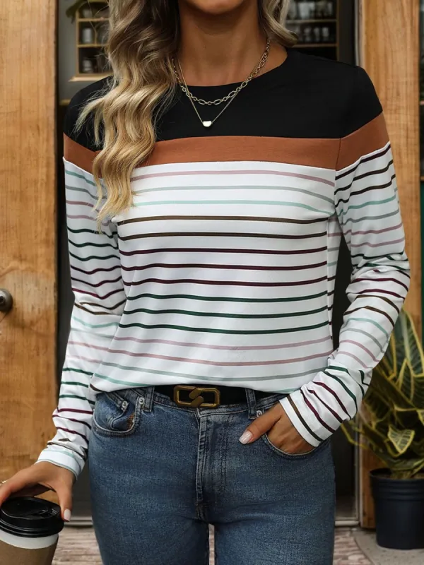 Striped Round Neck Long Sleeve T-Shirt sold by Charming Charlie