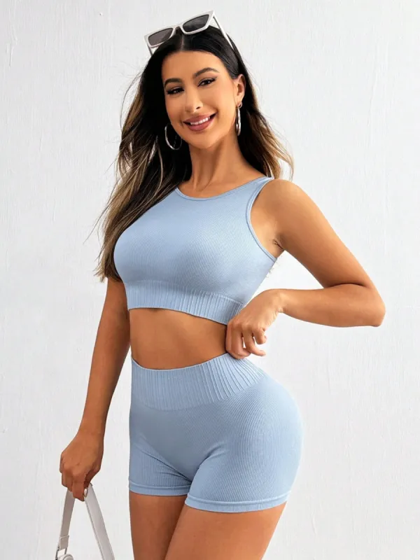 Round Neck Wide Strap Top and Shorts Active Set sold by Charming Charlie